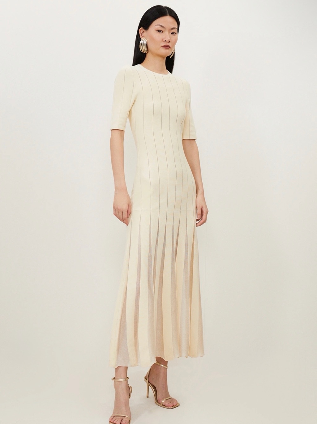 Karen Millen Petite Viscose Blend Filament Full Skirt Knit Midi Dress